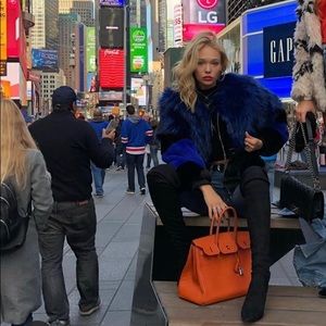 Black/ Blue Faux Fur Bomber